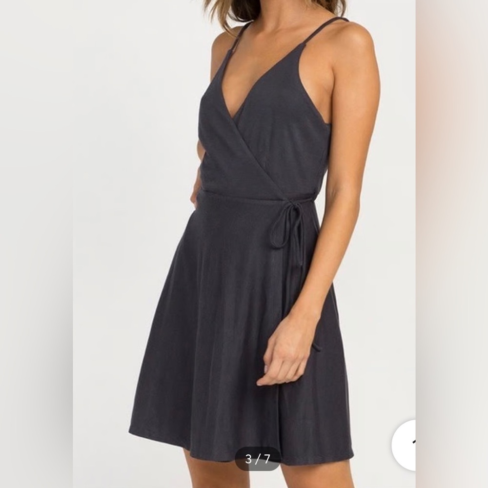 RVCA Ribbed Side Tie Wrap Mini Dress Gray Women’s XS Crossover Sleeveless